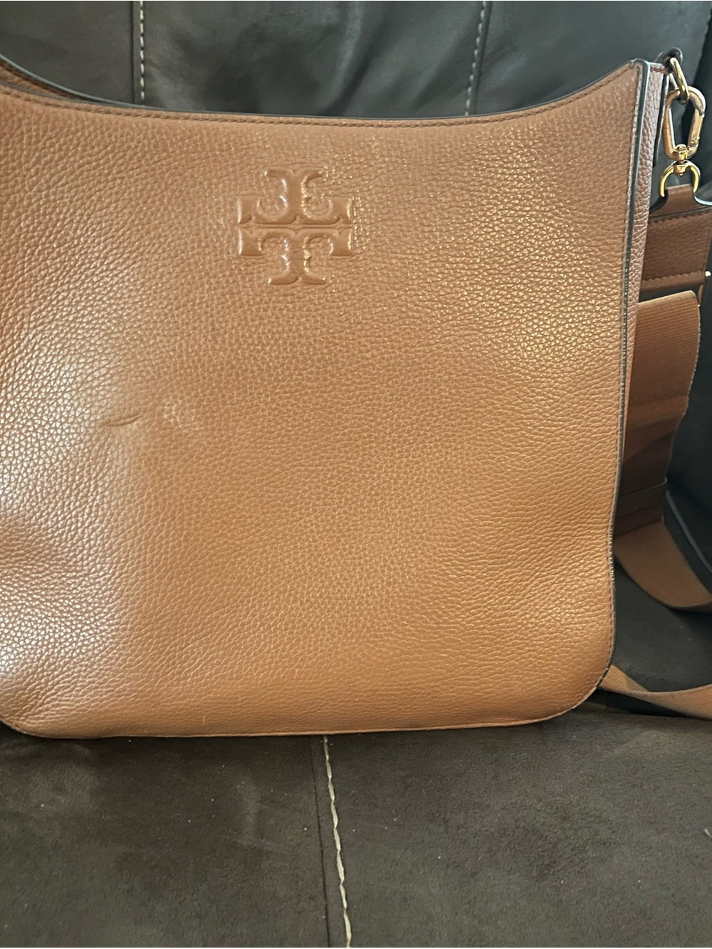 Tory Burch Tan Pebbled Leather Messenger Bag
